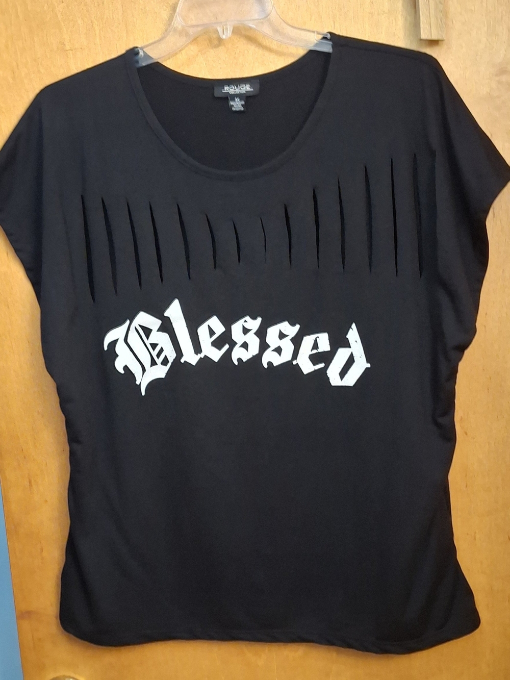 Rouge! Black Short Sleeve Tee with White "Blessed" Graphic